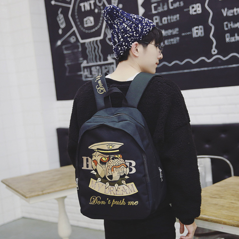 韩国时尚恶搞刺绣狗头潮流双肩包中大学生书包电脑背包旅行包潮包