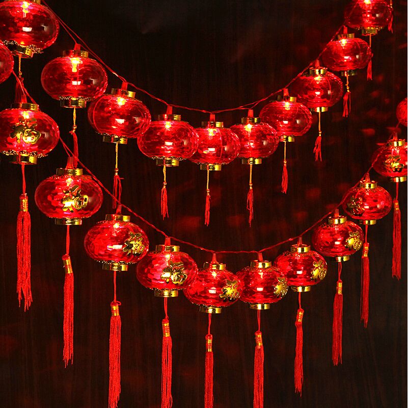 2015新年春节场景布置用品红色过年亮灯装饰品喜庆水晶发光小灯笼