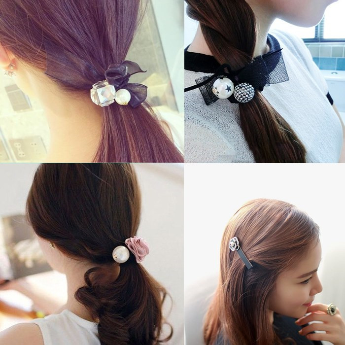 韩国发绳 缎带玫瑰花发圈扎头绳 水晶珍珠水钻橡皮筋发饰头饰品