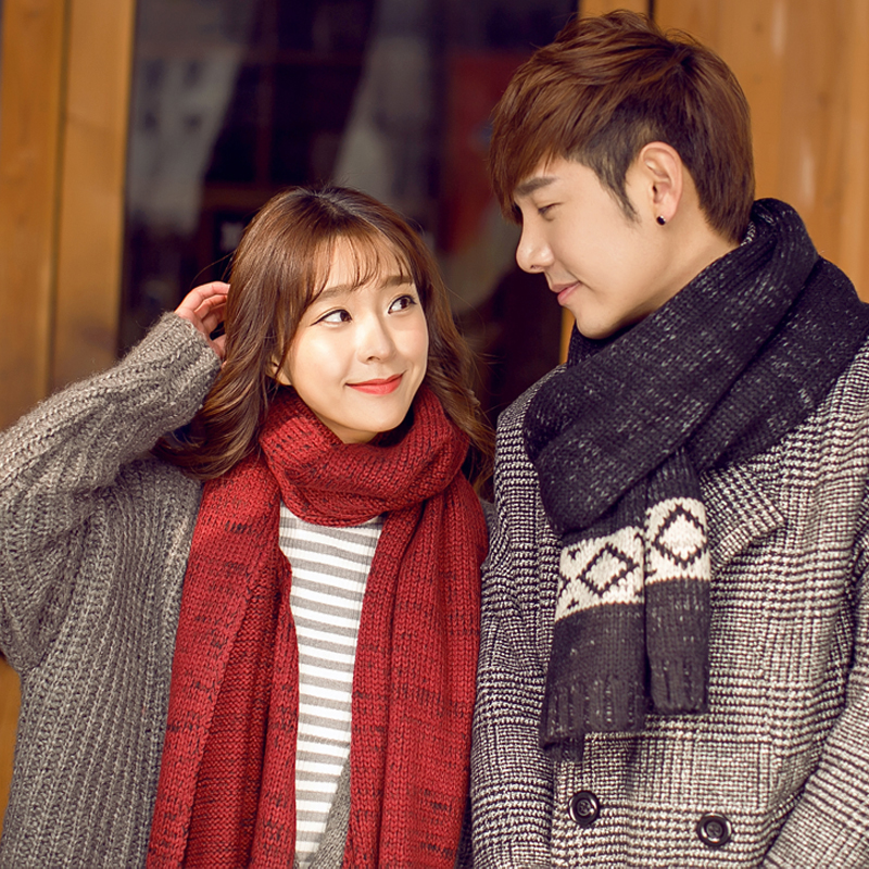 冬季男士韩版围巾纯色针织毛线保暖加厚情侣围巾青少年学生潮