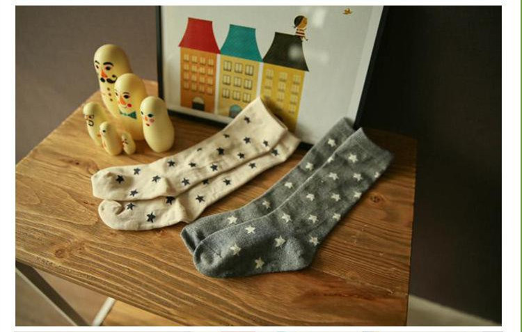韩版儿童全棉五星中筒袜 2色入 可做AB袜