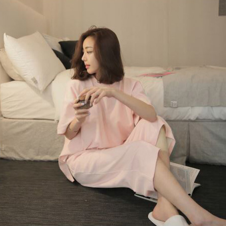 韩版春夏运动7分套装纯色针织棉卫衣女士睡衣家居服休闲宽松大码折扣优惠信息
