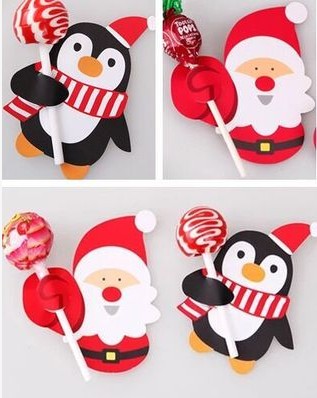 满就包邮 可爱圣诞老人企鹅棒棒糖纸卡 必备装饰卡片 48-50张