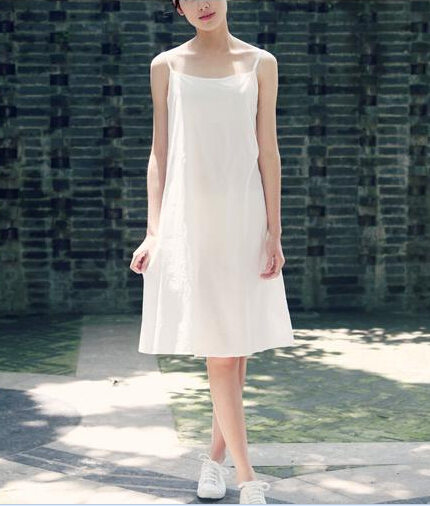 15年夏季新款白色中长款纯棉吊带裙百搭休闲打底裙背心裙睡裙