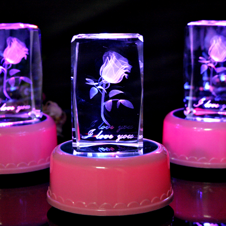 水晶摆件3D玫瑰花八音乐盒字生日礼物创意女生男友送女友礼品折扣优惠信息