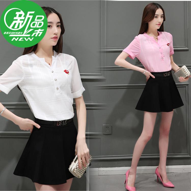 【天天特价】2016春夏时尚清新韩版新款白色粉色潮流套装  包邮