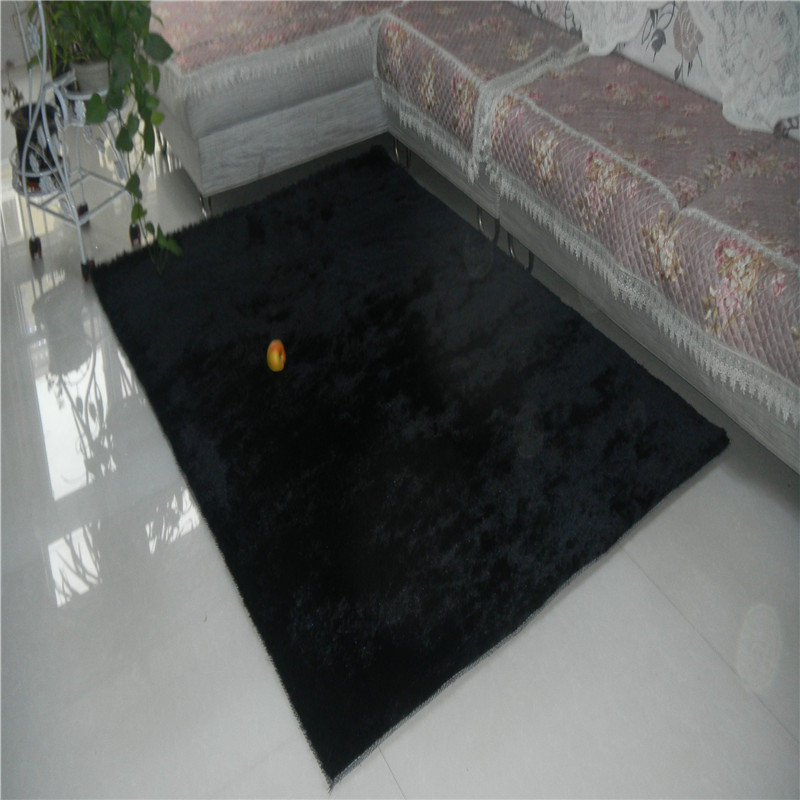 黑色地毯客厅茶几超柔加厚细丝地垫定制简约现代卧室满铺床边地毯