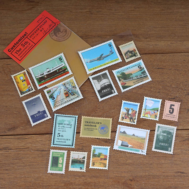 MIDORI TRAVELER'S notebook5 复古旅行者邮票贴纸 4张一套18枚