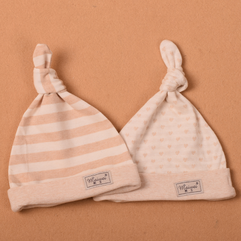 有机彩棉宝宝帽子0-3个月新生儿保暖圆顶婴儿胎帽