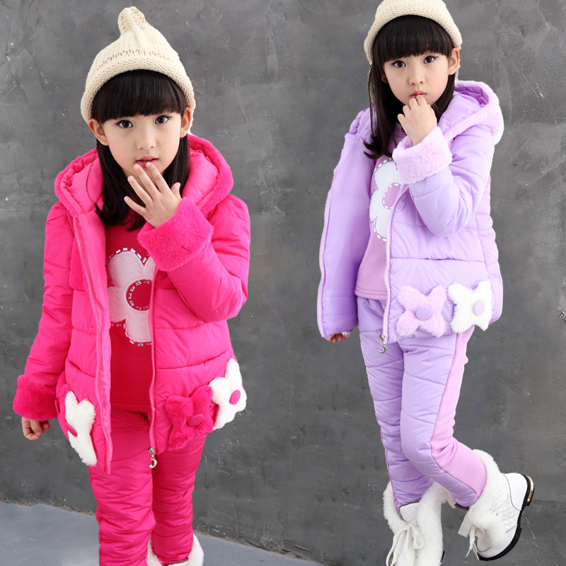 2015新款冬装女童加绒三件套6儿童运动套装5中大童加厚棉衣13岁韩