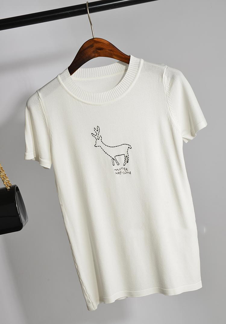 2015新款夏季韩版针织衫百搭修身打底衫小鹿圆领套头T恤上衣冰丝折扣优惠信息