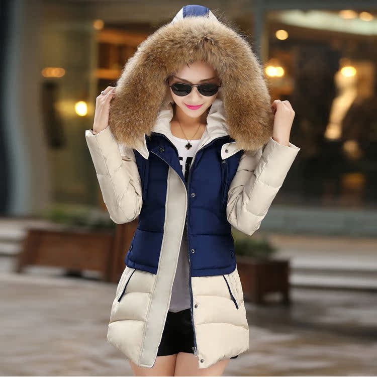 冬季新款韩版修身棉衣女装中长款学生大码显瘦大毛领羽绒棉服外套