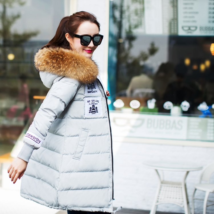 2015新款羽绒服女秋冬季韩版超大貉子毛加厚保暖中长款多标款
