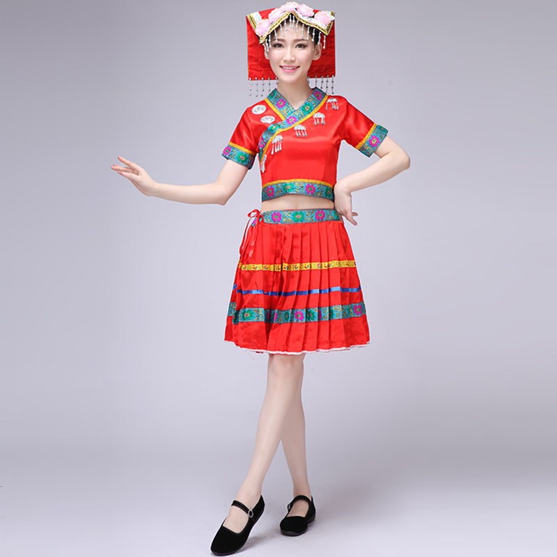 新款苗族彝族舞蹈表演服装百褶裙少数民族服装土家族舞台演出服装折扣优惠信息