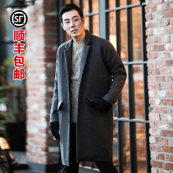 2016秋冬季韩版新款呢子大衣男中长款羊绒风衣外套翻领毛呢大衣男