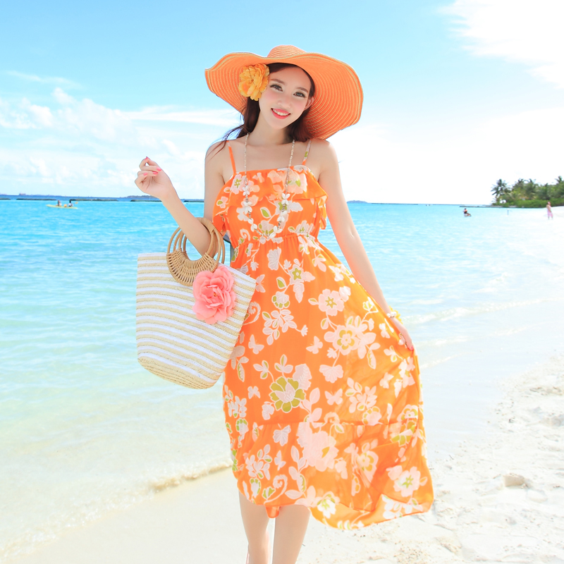 2014新款波西米亚荷叶边雪纺提花不规则裙摆度假沙滩裙长裙连衣裙