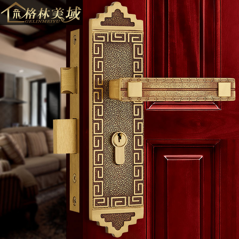 格林美域 中式纯铜大门锁 全铜房门锁 室内卧室实木门锁 别墅门锁