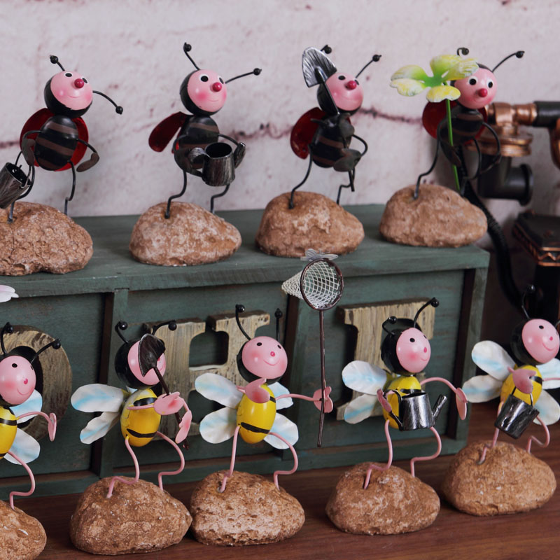 创意铁皮小蜜蜂甲虫家居房间装饰品客厅电视柜儿童房工艺品摆件