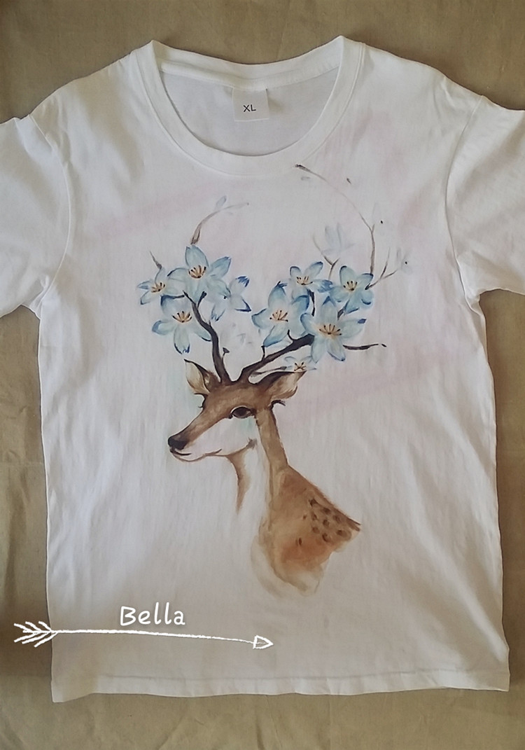 Bella 纯棉白色创意手绘T恤 新款特价促销情侣装时尚男女包邮