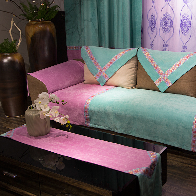七折体验价9月家装节阿拉伯风情粉紫粉绿田园平绒沙发巾沙发垫折扣优惠信息