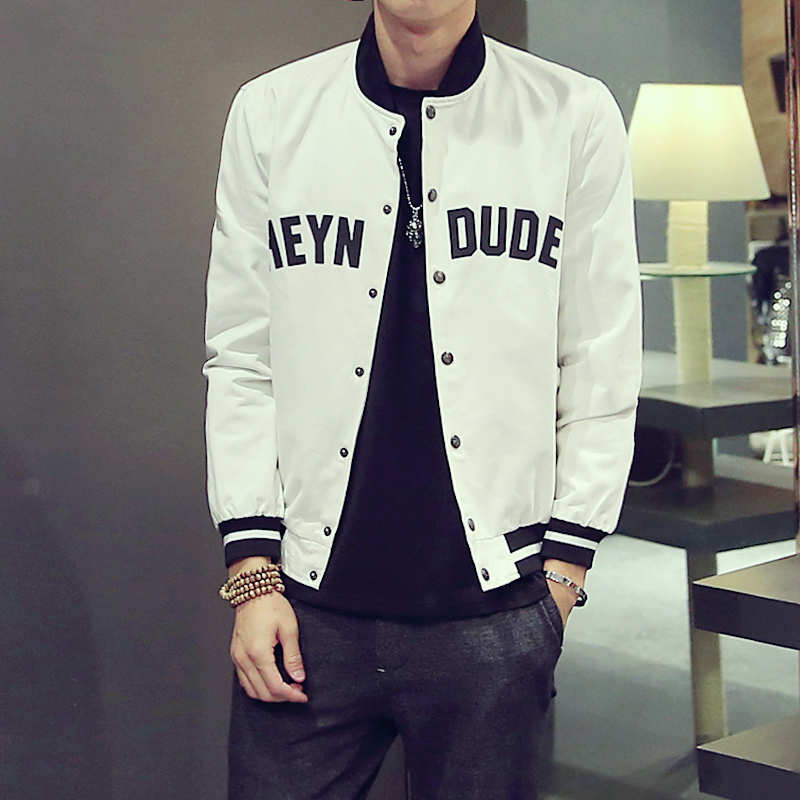 2015男装字母印花韩版修身夹克男士立领棒球服青年薄款秋季外套潮