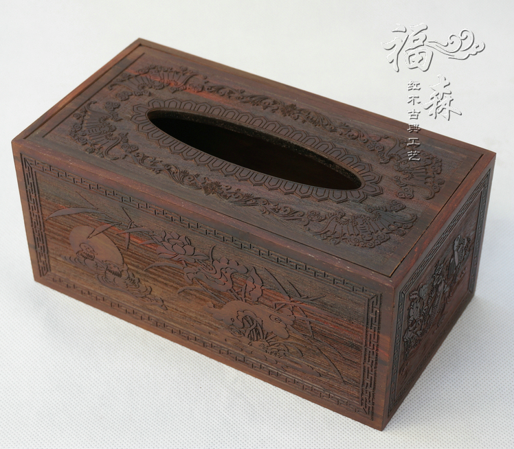 老挝大红酸枝木雕花纸巾盒 大号餐巾抽纸盒子红木工艺品盒子 家居