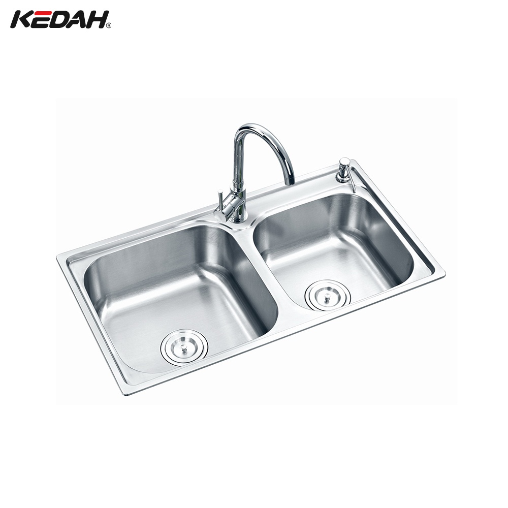 KEDAH科迪 不锈钢水槽双槽套装厨盆洗菜盆含沥篮下水器下水管C72