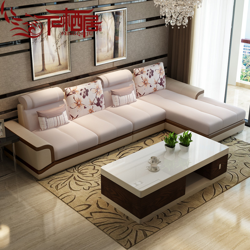 凤栖居 新款皮布沙发客厅转角沙发简约现代 大小户型布艺沙发组合