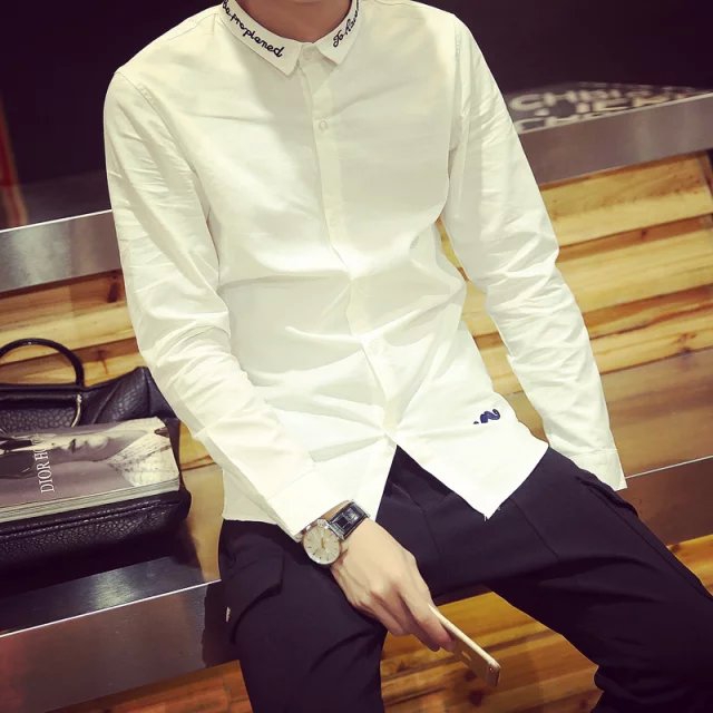 秋冬季男士长袖衬衫韩版修身型学生青少年白色英伦衬衣商务衬衫男折扣优惠信息