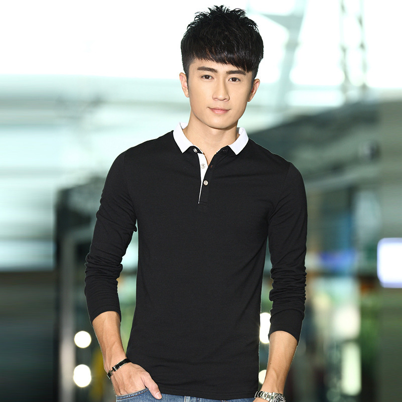 厂家直销男式纯色T恤时尚修身韩版青春潮流青少年学生长袖T恤D812