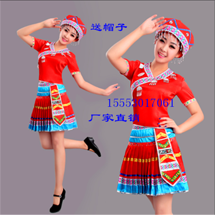 彝族舞蹈演出服装苗族舞蹈女装壮族侗族土家族少数民族服装百褶裙