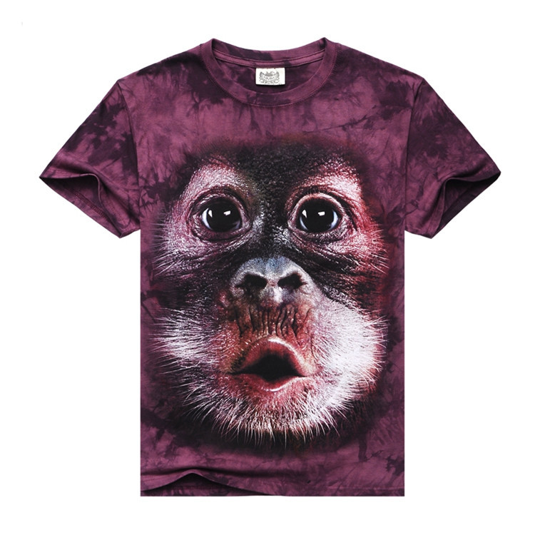 嘻哈直销潮牌个性印花男式T恤 狒狒3D动物创意图案短袖T 3dT恤