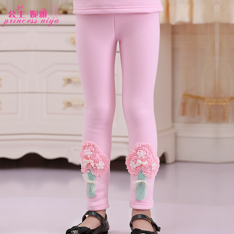 公主妮雅 2015年春装新款女童加绒加厚可爱韩版时尚保暖打底长裤