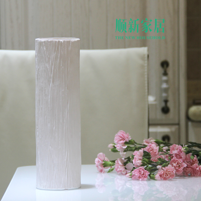 欧式现代简约竖条圆柱形陶瓷家居客厅装饰品摆件卧室书房餐厅花瓶