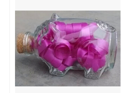 包邮玻璃小猪瓶许愿瓶星星瓶奶茶瓶招财猪储物罐可爱带木塞存钱罐折扣优惠信息