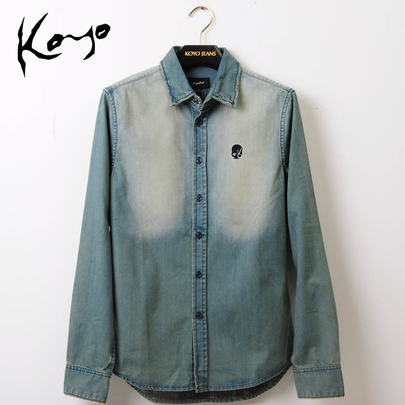 KOYO2015年冬季新品时尚个性骷髅徽章牛仔男士衬衫  韩版潮流衬衫