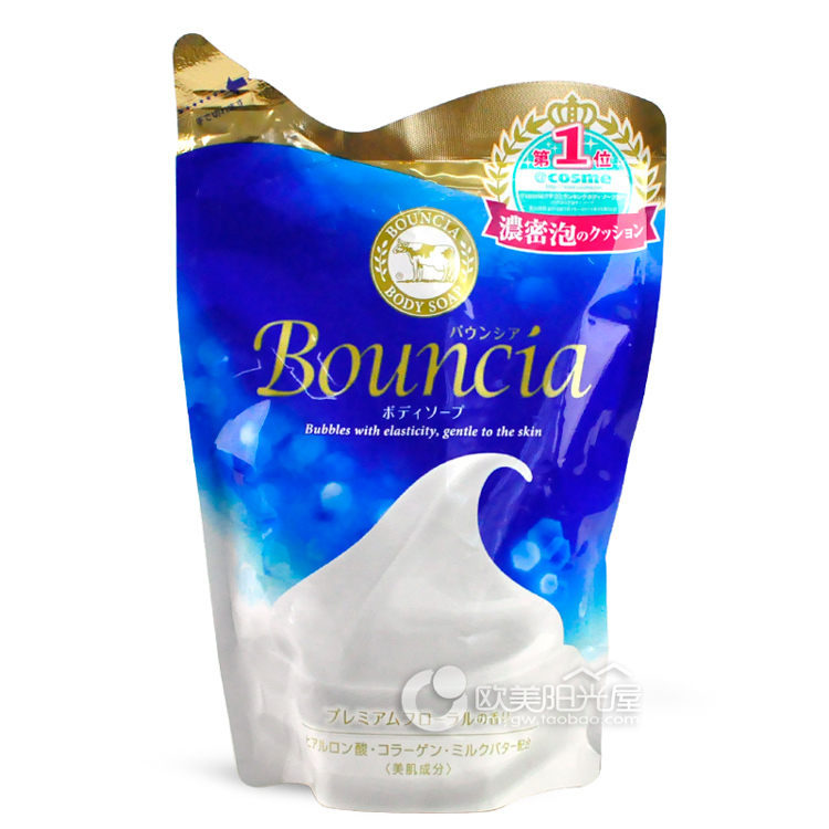 日本COSME 大赏COW牛乳石碱bouncia浓密泡沫沐浴露430ML替换装