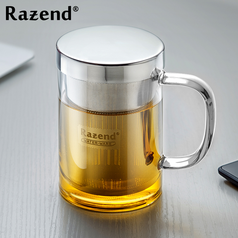 RAZEND/耐热玻璃杯过滤花茶杯办公室带盖加厚 玻璃水杯带把泡茶杯
