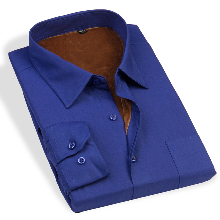 男装宝蓝色长袖保暖衬衫深蓝色保暖衬衣中老年人加大码加肥加绒衣折扣优惠信息