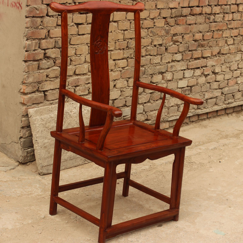 中式老榆木简易餐椅实木扶手椅办公椅子桌椅靠背椅电脑椅原木家具