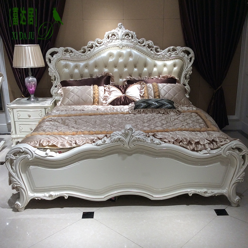欧式床实木床结婚婚庆床皮床真皮1.5米1.8米象牙白双人床卧室家具
