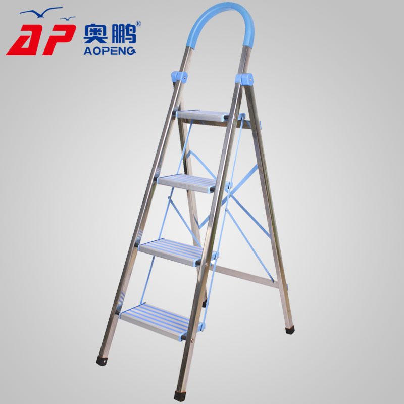 奥鹏正品不锈钢折叠人字梯子家用楼梯伸缩加厚五步梯特价AP-9354W