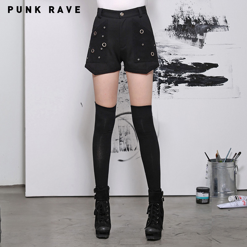 原创设计师品牌PUNK RAVE新品 个性小圆圈高腰纯色短裤 女折扣优惠信息