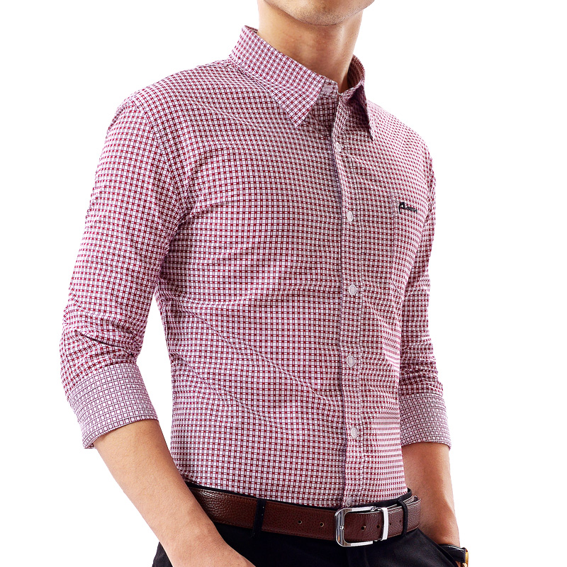 艾格仕2014秋装男士修身韩版商务休闲纯棉长袖衬衫条纹衬衣