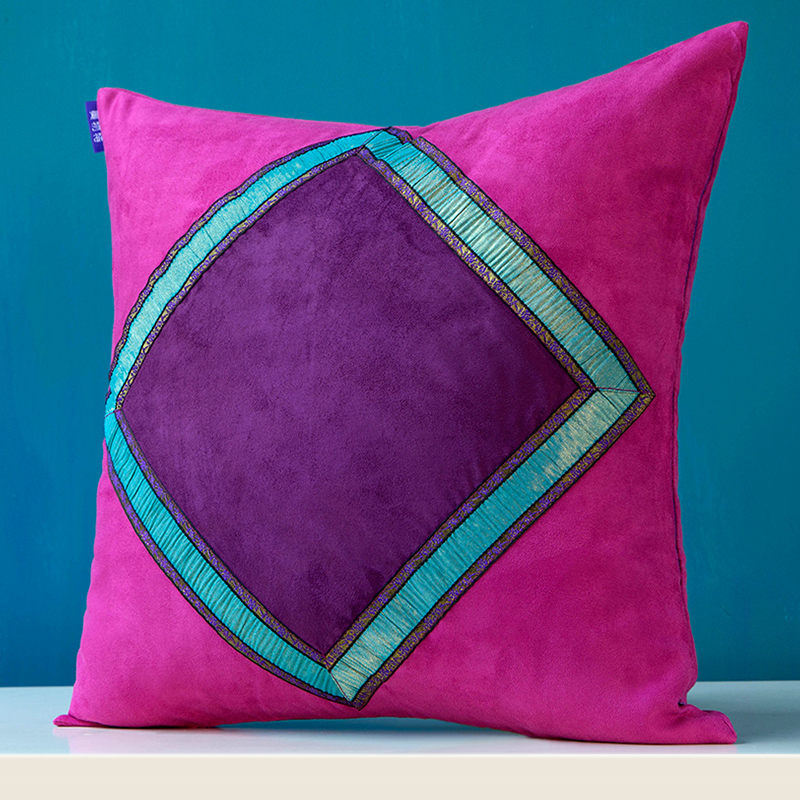 美物特/麂皮绒高档沙发抱枕靠枕靠垫套不含芯/办公室床头紫色玫红