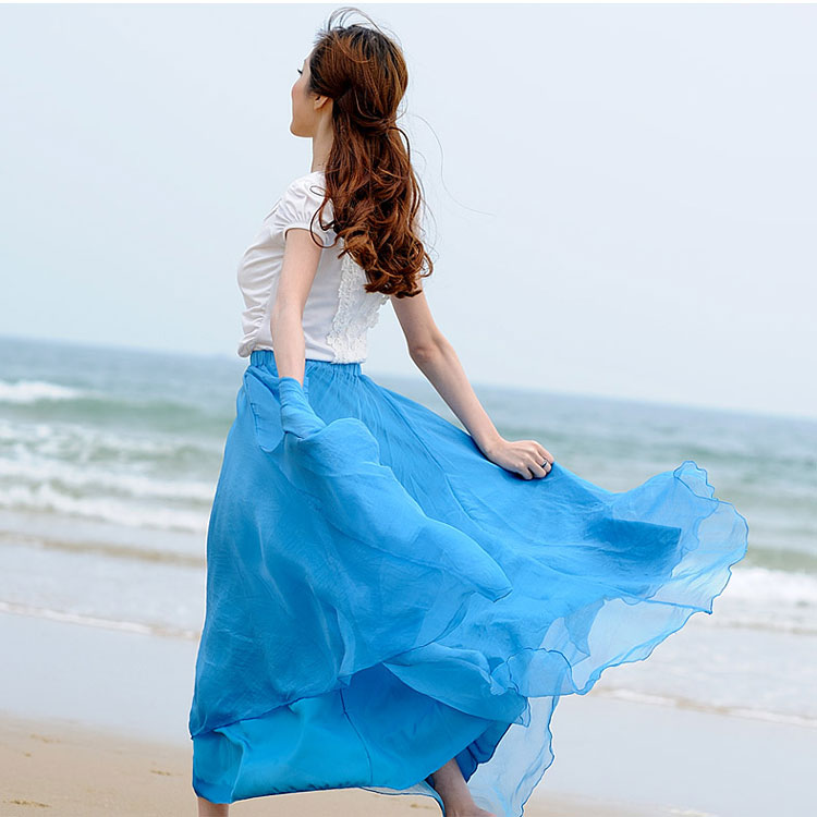夏季雪纺半身裙拖地半身长裙沙滩度假波西米亚8米大摆纱裙仙女裙