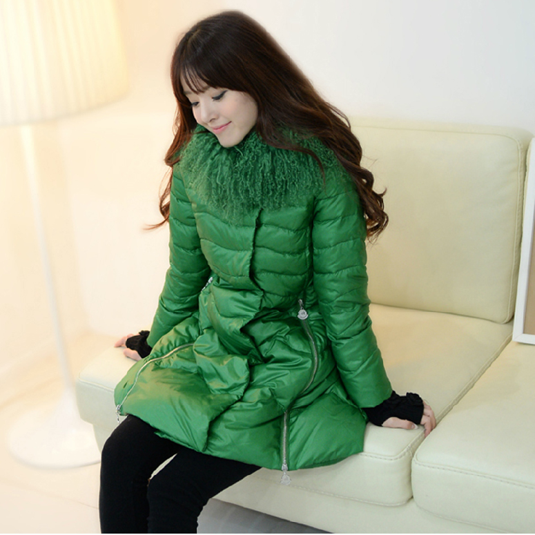 2015冬季韩版新款滩羊毛羽绒服女中长款加厚斗篷女士外套反季清仓