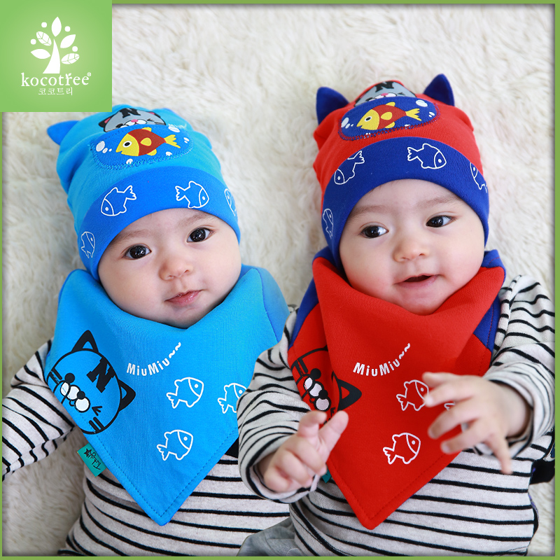 2015新生儿胎帽宝宝3-6-18个月套头帽婴儿帽子纯棉男孩纯棉三角巾