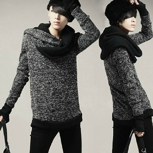 发型师秋冬款韩版青年非主流男士针织衫堆堆领连手套打底上衣外套