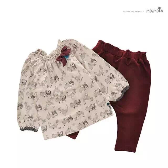 韩国潮牌 女童 宝宝 婴幼儿 复古 柔软 动物裙衫 PP裤 2件套 套装
